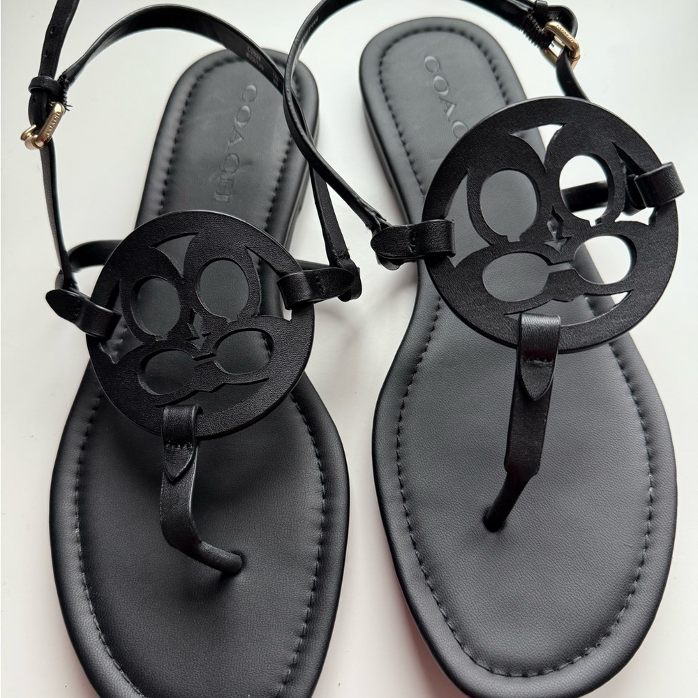 Coach Black Leather Sandals